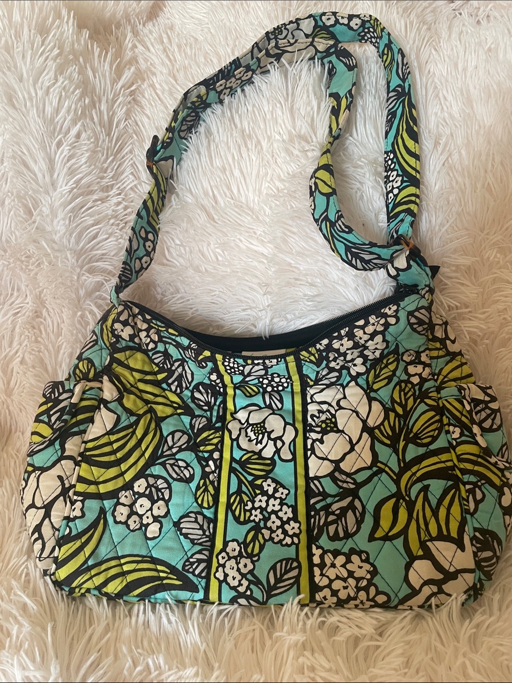 Vera Bradley Quilted Floral Crossbody Bag in Aqua and Lime